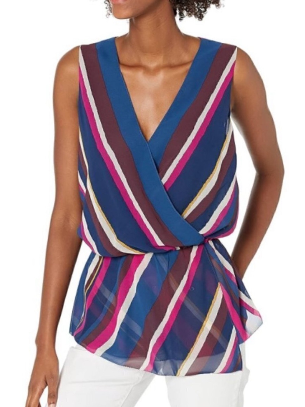 TRINA TURK NAVY STRIPE STELLAR SLEEVELESS PEPLUM TOP